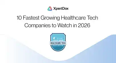 Banner for 10 Fastest Growing Healthcare Tech Companies to Watch in 2026 by CIOCoverage, featuring a futuristic medical technology background.