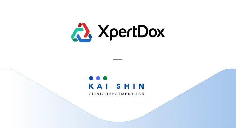 XpertDox and Kai Shin Partnership Announcement Partnership announcement graphic featuring the logos of XpertDox and Kai Shin Clinic on a white background.