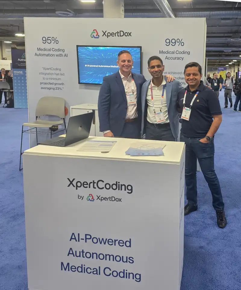 Dr. Sameer Ather, Bhupesh Panwar, and Nick Pierce representing XpertDox at HIMSS 2026.