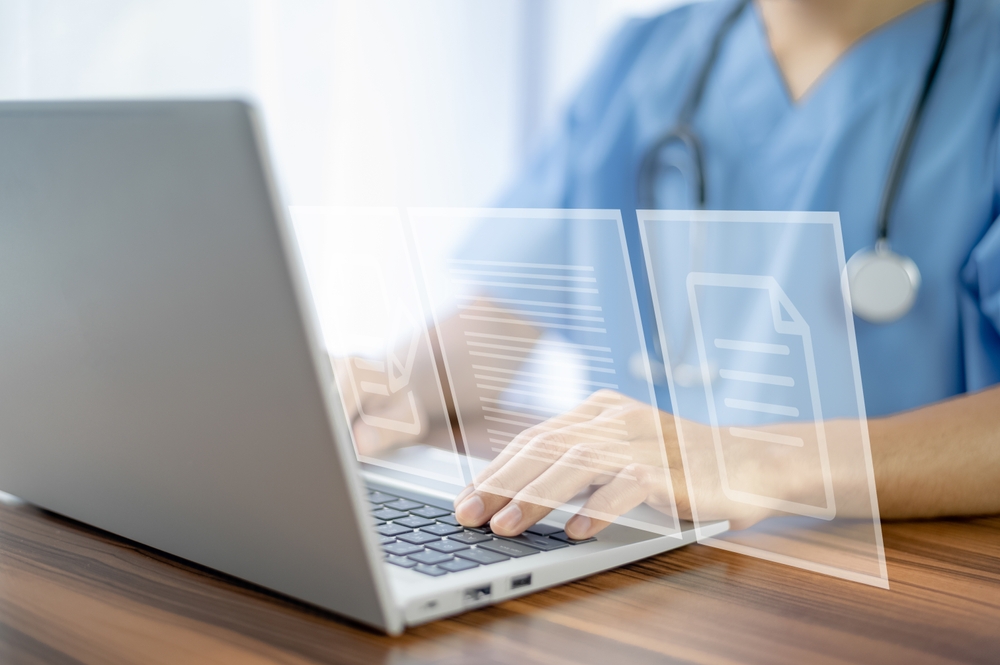 AI Medical Coding Process Illustration of an AI system analyzing medical data